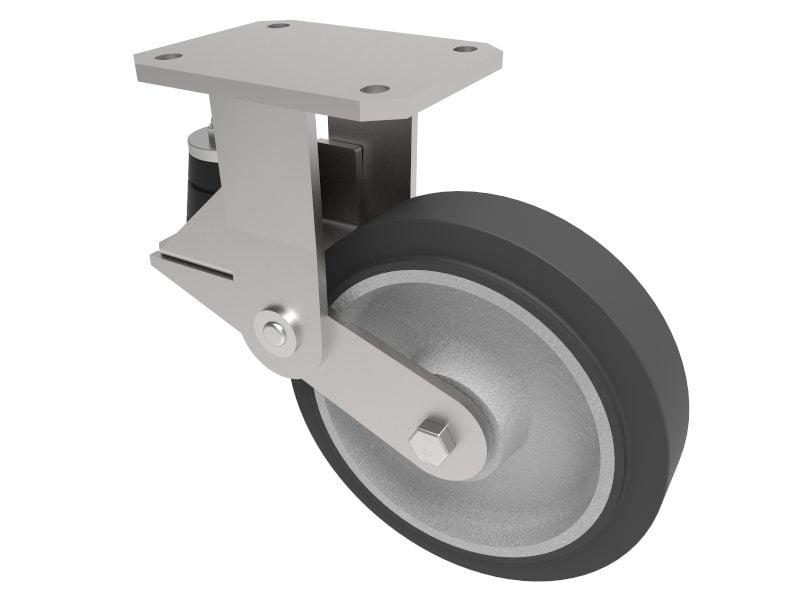 Elastic Rubber Cast Iron Plate Fixed Castor 150mm 200kg Load