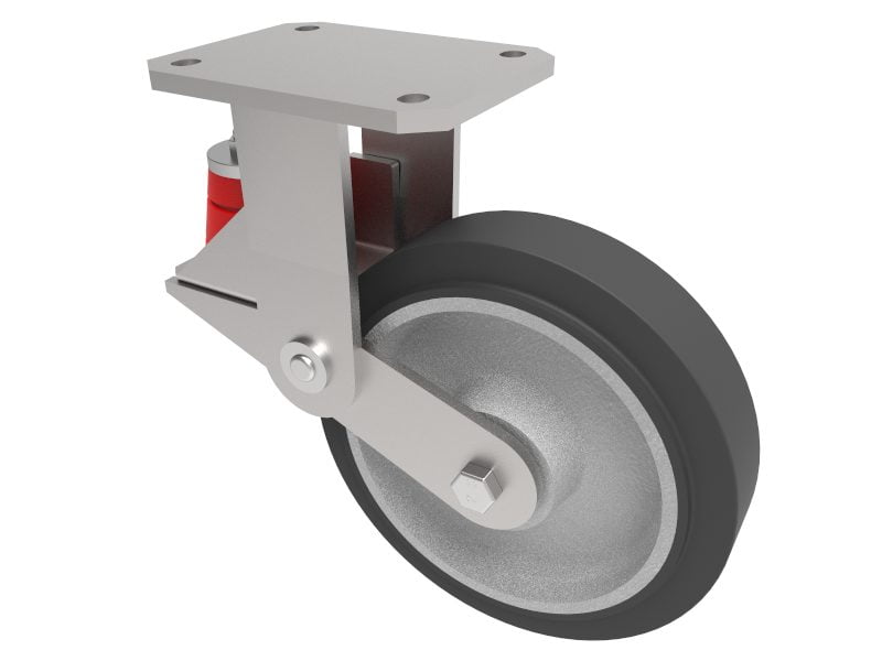 Elastic Rubber Cast Iron Plate Fixed Castor 150mm 400kg Load