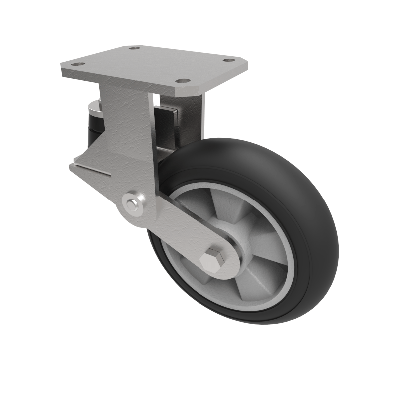 Black Soft Elastic Rubber Plate Fixed Castor 200mm 200kg Load