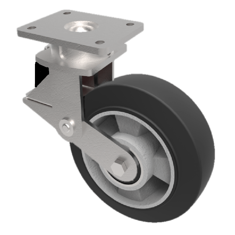 Elastic Rubber on Aluminium Plate Swivel Castor 160mm 200kg Load