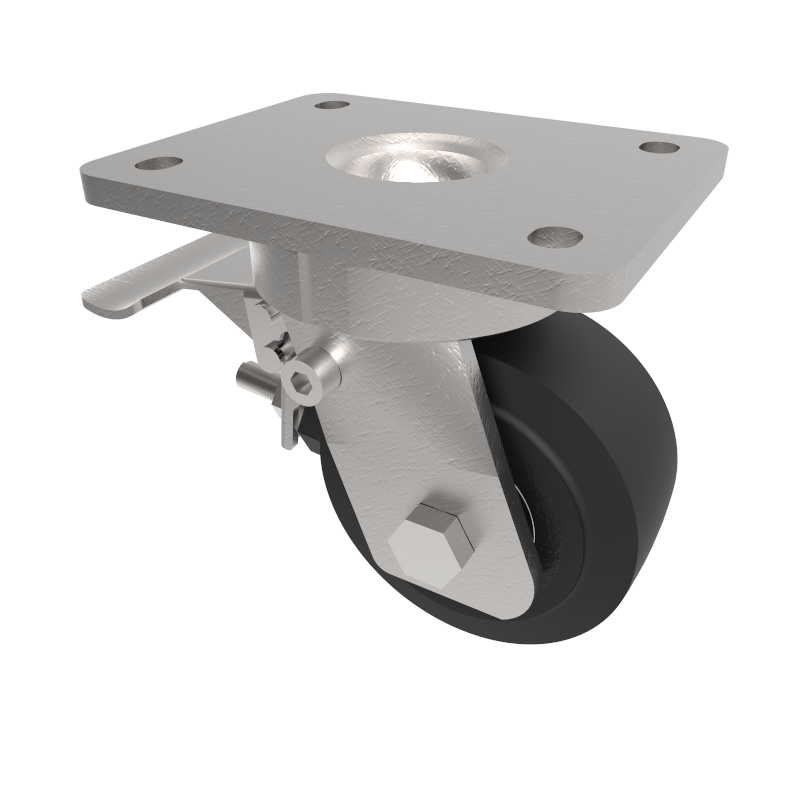 Elastic Rubber Cast Iron Plate Swivel Castor Brake 100mm 210kg Load