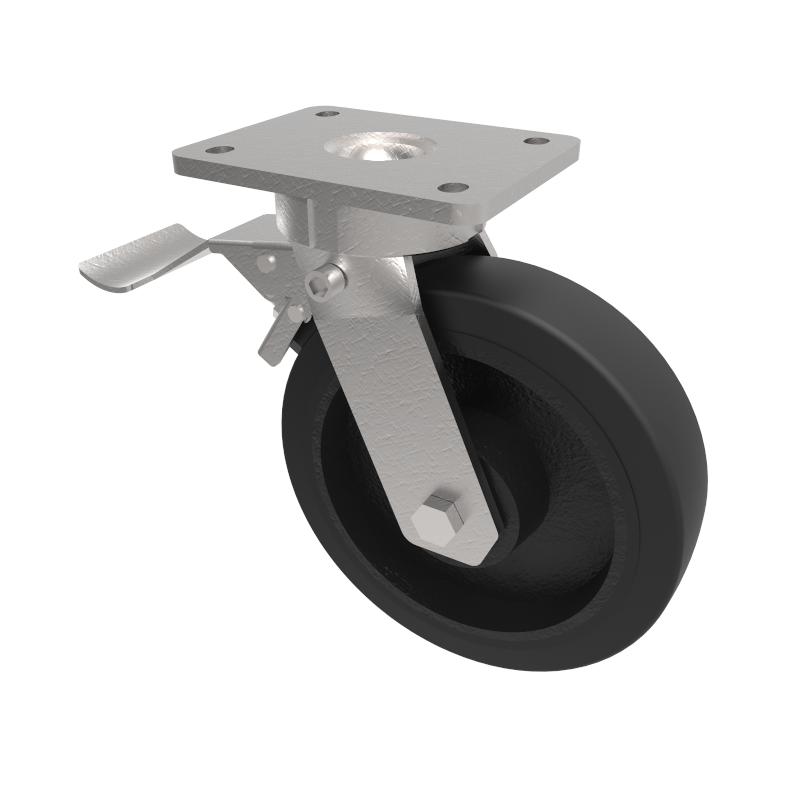 Elastic Rubber Cast Iron Plate Swivel Castor Brake 200mm 450kg Load