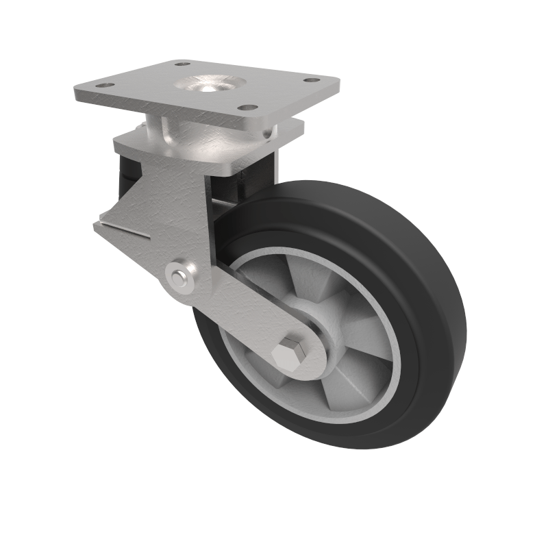 Elastic Rubber on Aluminium Plate Swivel Castor 200mm 200kg Load