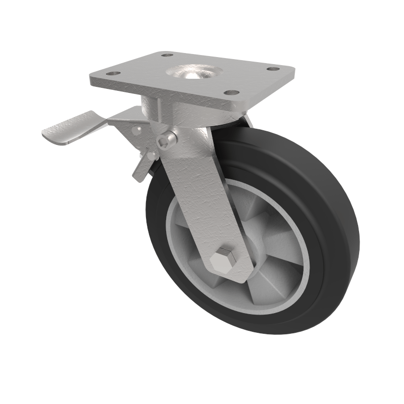 Elastic Rubber on Aluminium Plate Swivel Castor Brake 200mm 500kg Load