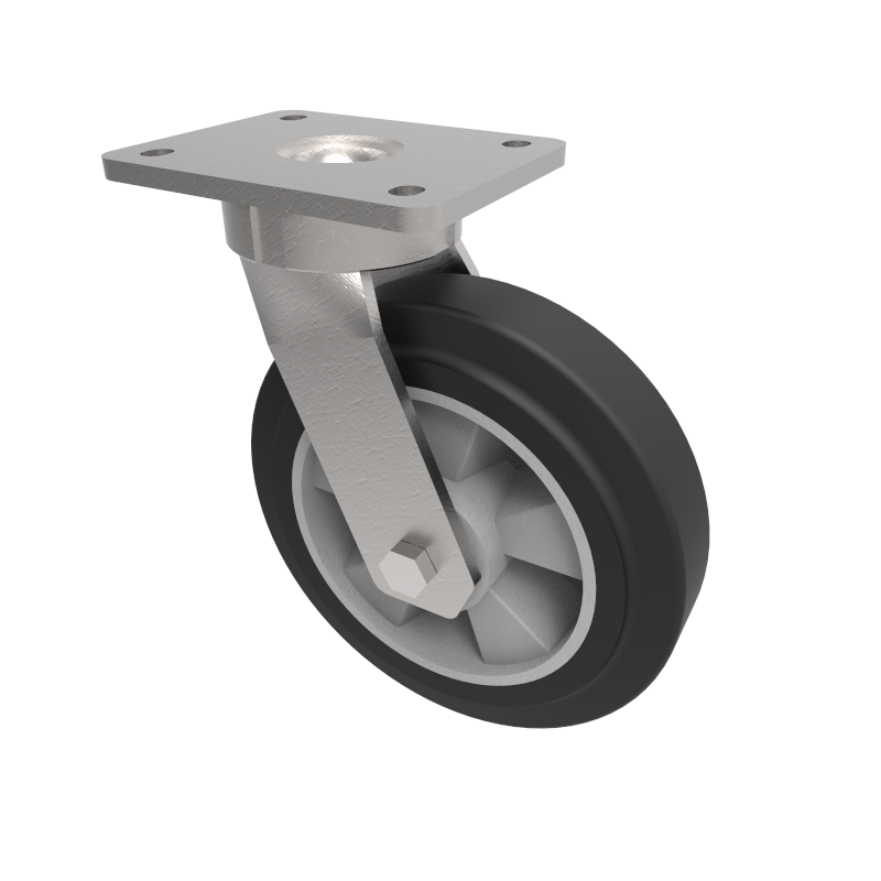 Elastic Rubber on Aluminium Plate Swivel Castor 200mm 500kg Load