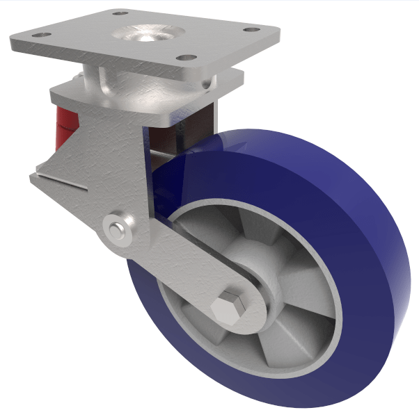 Soft Speed Polyurethane Plate Swivel Castor 150mm 500kg