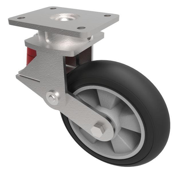 Black Soft Elastic Rubber Plate Swivel Castor 150mm 250kg Load