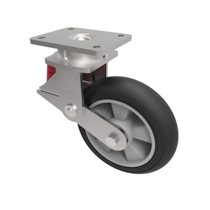 Black Soft Elastic Rubber Plate Swivel Castor 200mm 380kg Load