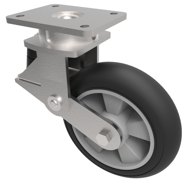 Black Soft Elastic Rubber Plate Swivel Castor 150mm 200kg Load