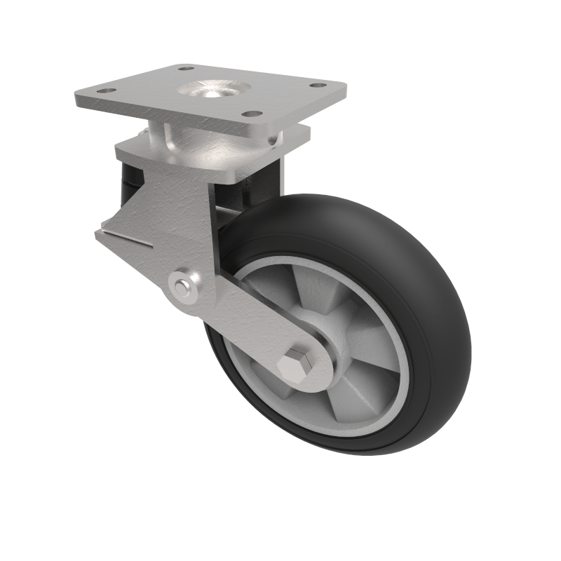 Black Soft Elastic Rubber Plate Swivel Castor 200mm 200kg Load