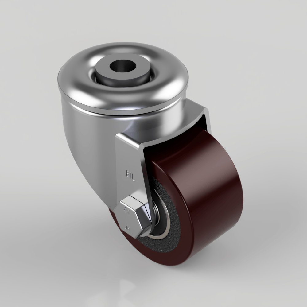 Polyurethane Cast Iron Bolt Hole Swivel Castor 60mm 180kg Load