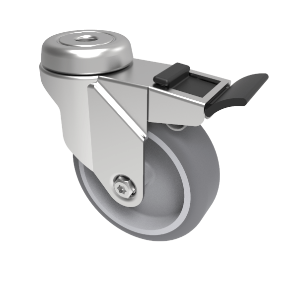 Rubber Swivel Castor Bolt Hole Brake 100mm 90kg