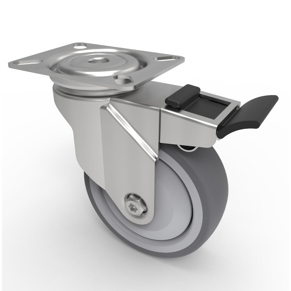 Rubber Swivel Castor Brake Top Plate 100mm 90kg