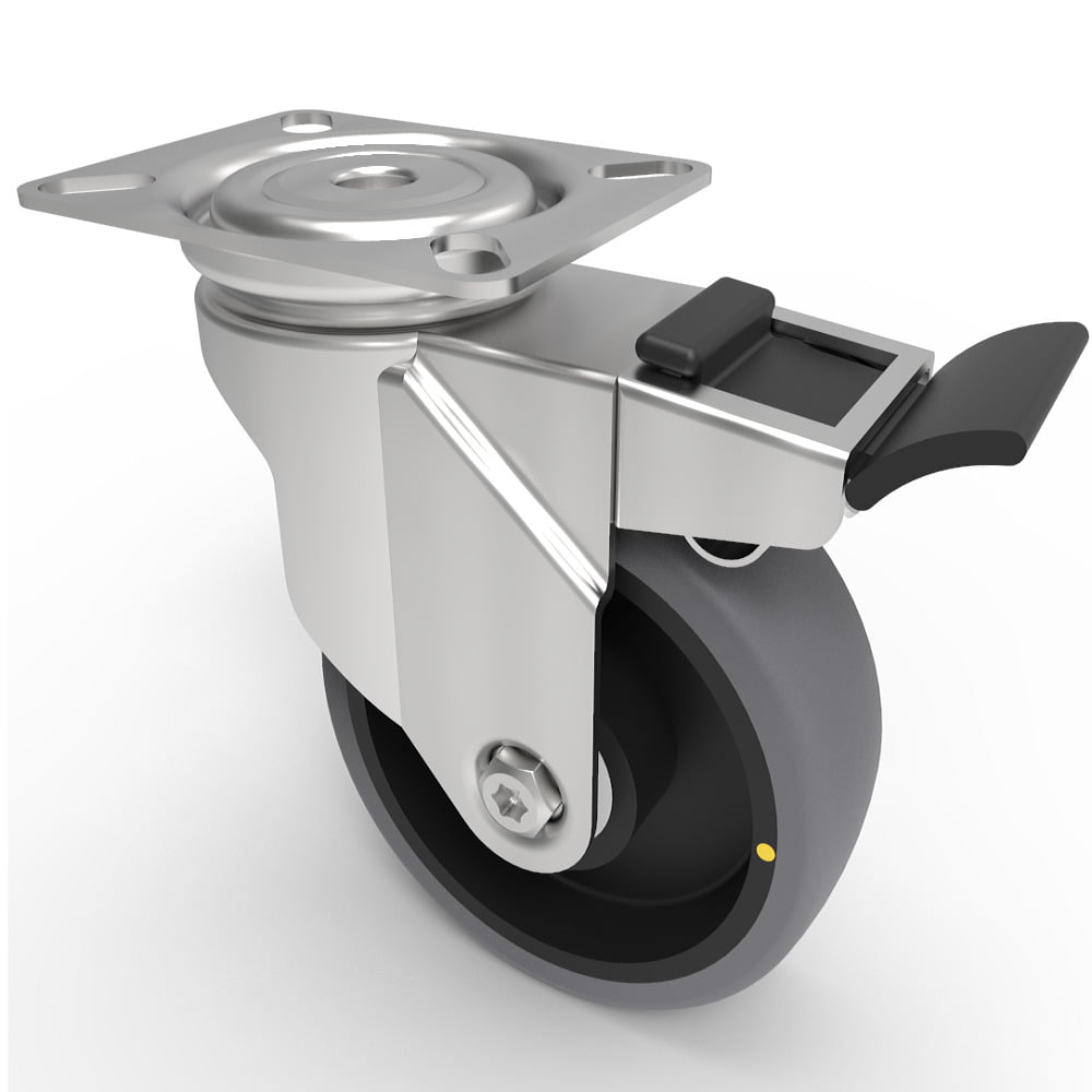 Electrically Conductive Rubber Plate Swivel Castor Brake 100mm 90kg Load