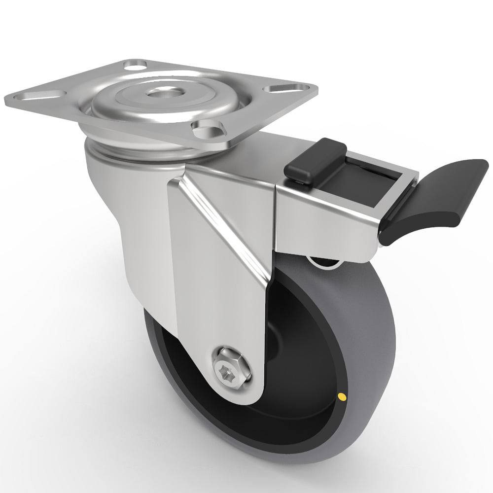 Electrically Conductive Rubber Plate Swivel Castor Brake 100mm 90kg Load