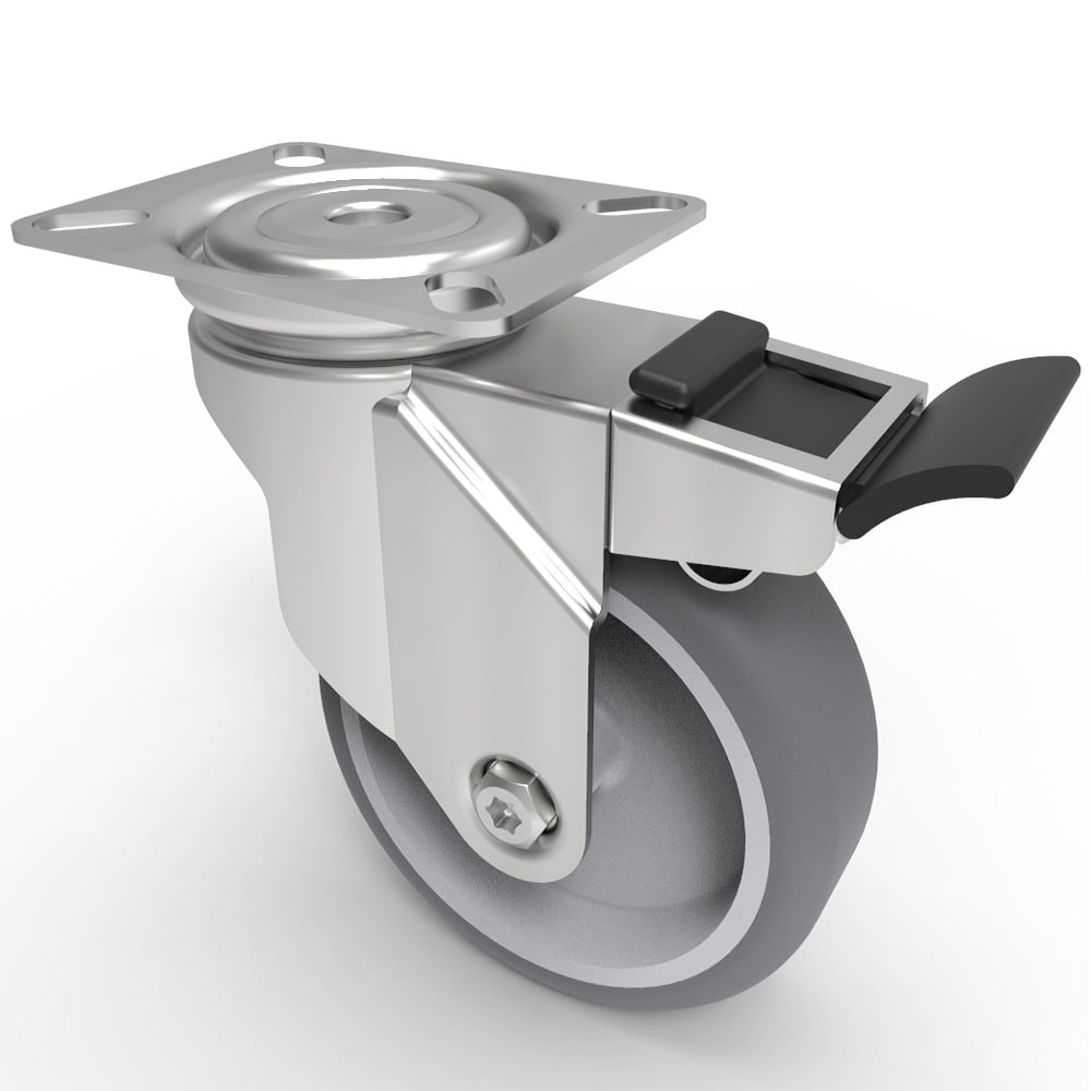 Rubber Swivel Castor Plate Brake 100mm 90kg