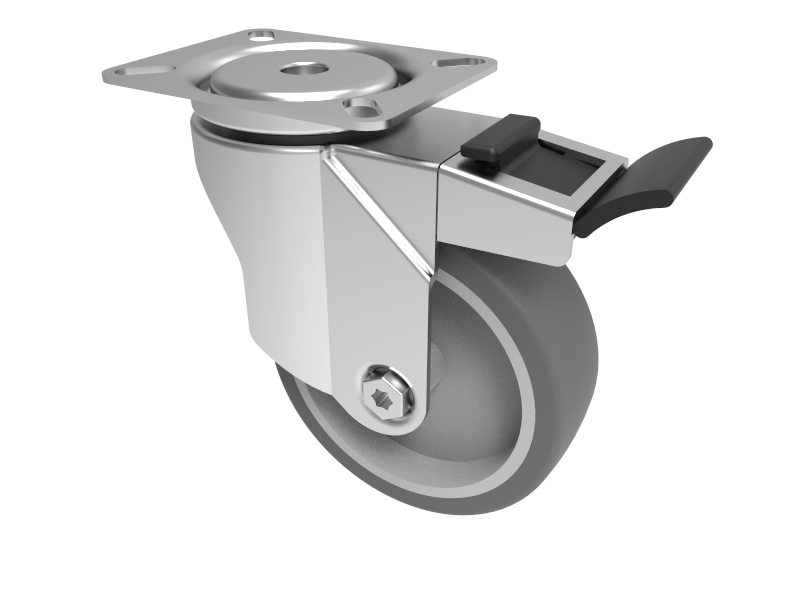 Rubber Swivel Castor Plate Brake 100mm 90kg