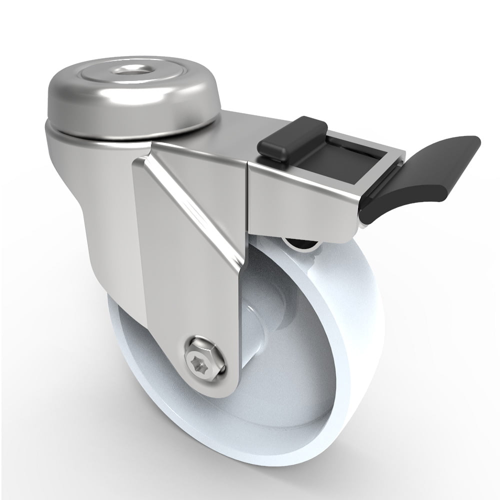 Nylon Bolt Hole Swivel Castor Brake 100mm 90kg Load