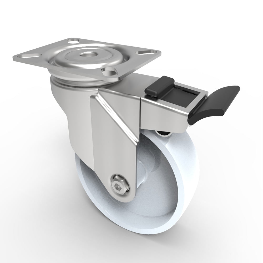 Nylon Plate Swivel Castor Brake 100mm 90kg Load