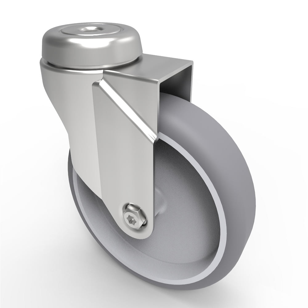 Grey Rubber Bolt Hole Swivel Castor 125mm 100kg Load