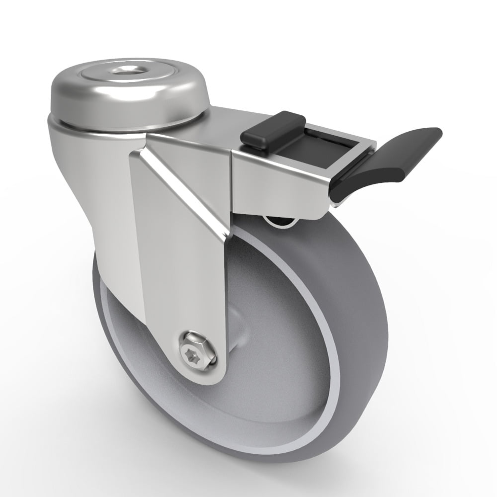 Grey Rubber Bolt Hole Swivel Castor Brake 125mm 100kg Load