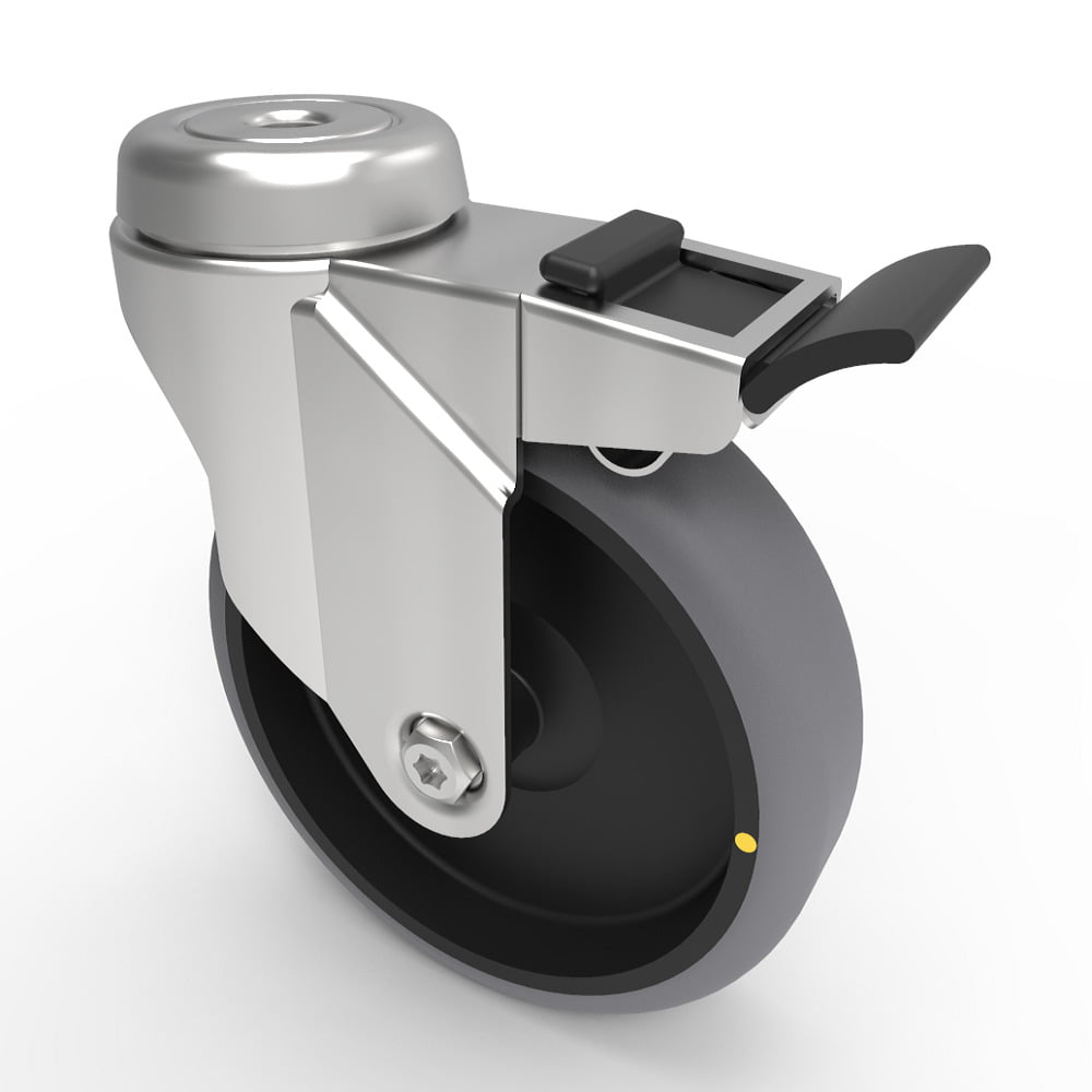 Electrically Conductive Rubber Bolt Hole Swivel Castor Brake 125mm 100kg