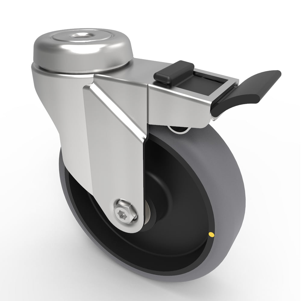 Electrically Conductive Rubber Bolt Hole Swivel Castor Brake 125mm 100kg