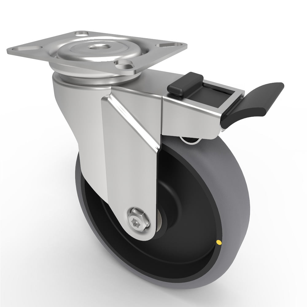 Electrically Conductive Rubber Plate Swivel Castor Brake 125mm 100kg