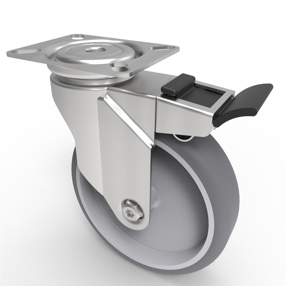 Rubber Swivel Castor Plate Brake 125mm 100kg