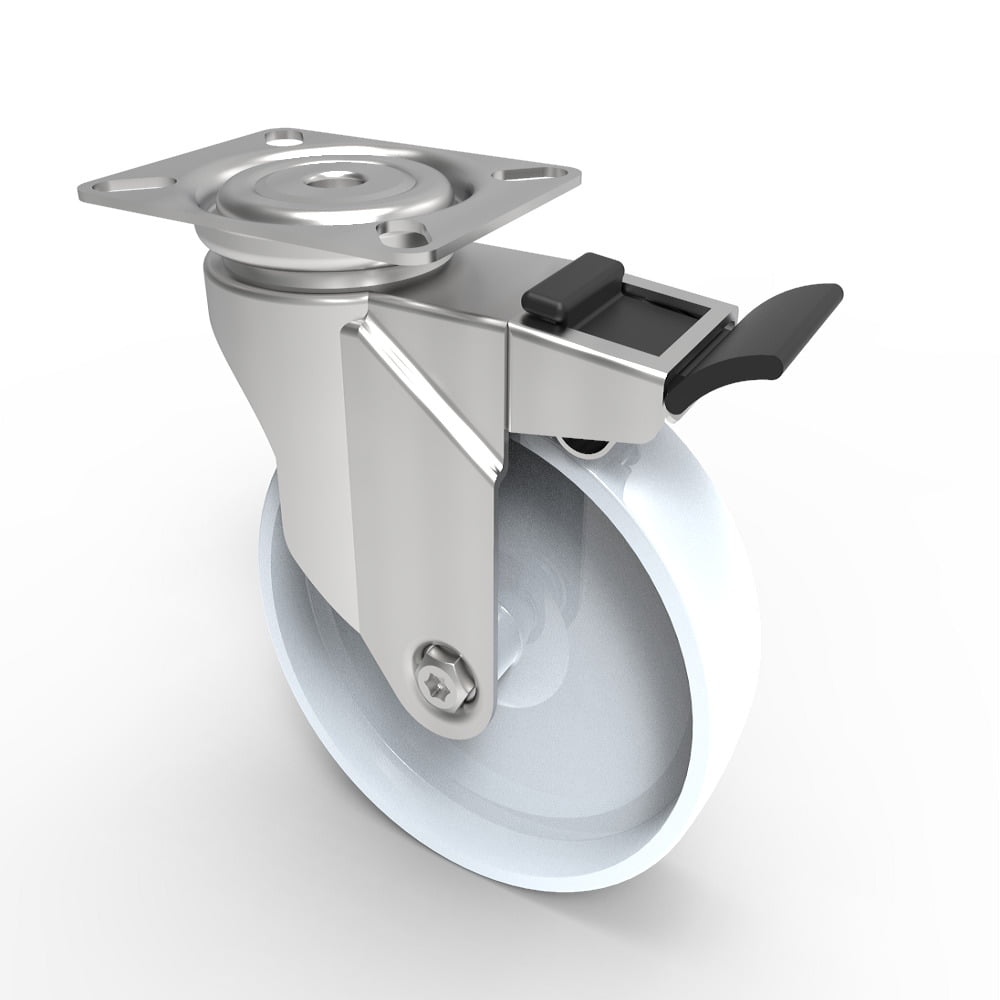 Nylon Plate Swivel Castor Brake 125mm 100kg Load