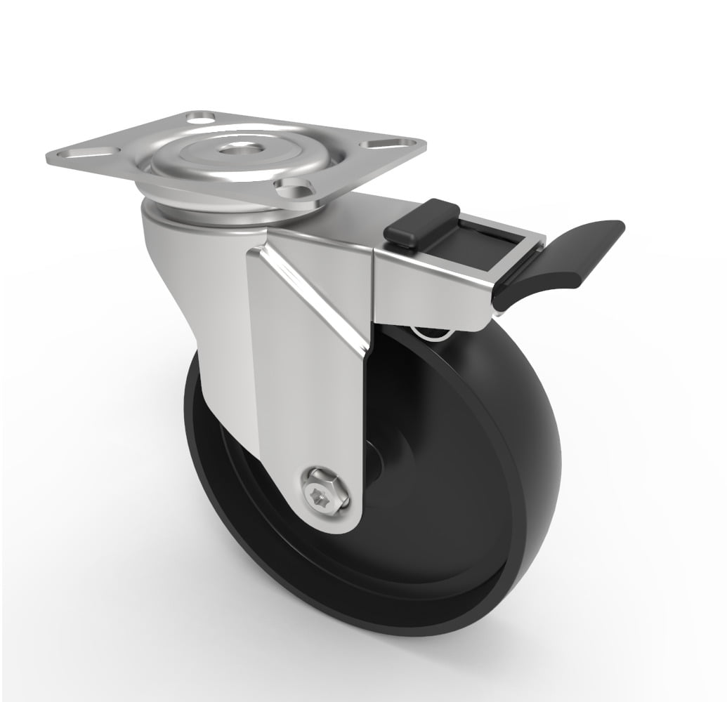 Polypropylene Plate Swivel Castor Brake 125mm 100kg Load