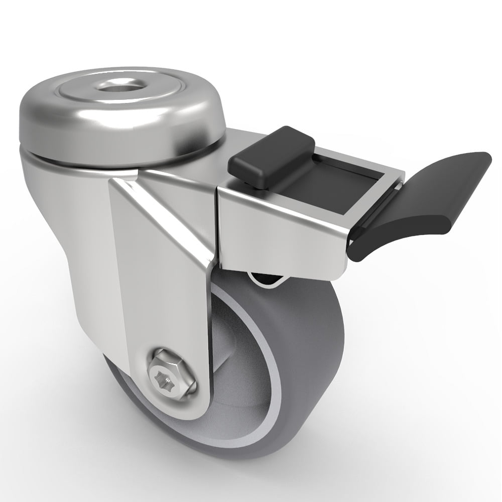 Rubber Swivel Castor Bolt Hole Brake 75mm 70kg