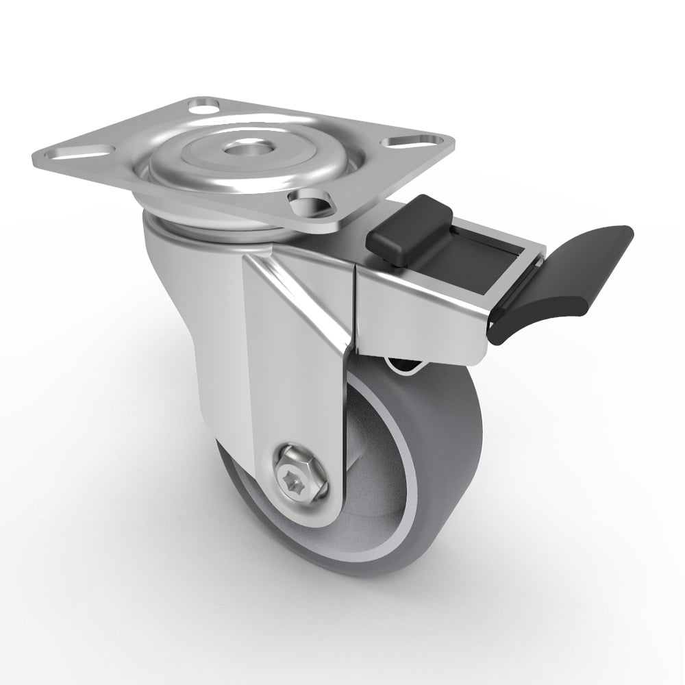 Rubber Swivel Castor Plate Brake 75mm 70kg