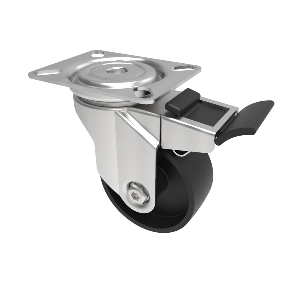 Polypropylene Plate Swivel Castor Brake 75mm 70kg Load