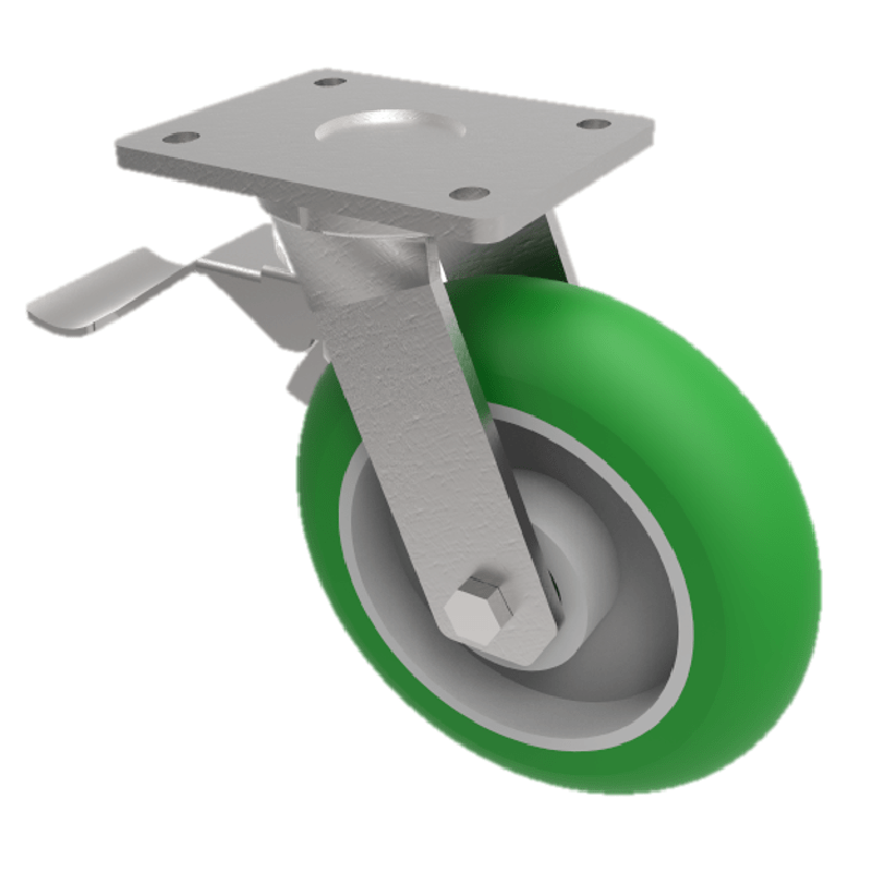 Soft Ergonomic Polyurethane Plate Swivel Castor Brake 200mm 775kg Load