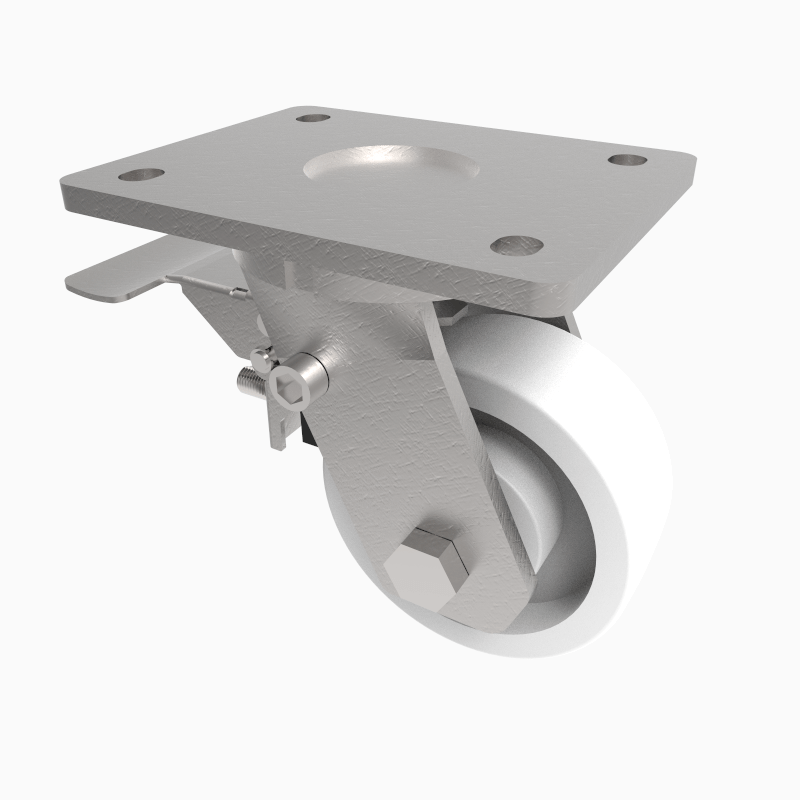 Nylon Plate Swivel Castor Brake 100mm 600kg Load