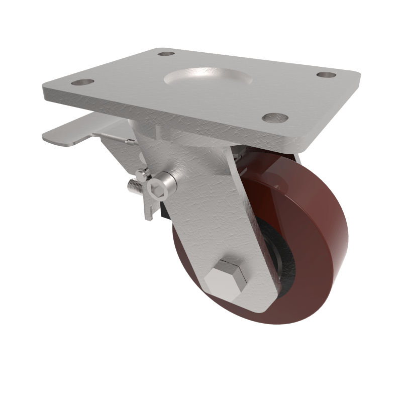 Polyurethane Cast Iron Plate Swivel Castor Brake 100mm 300kg Load