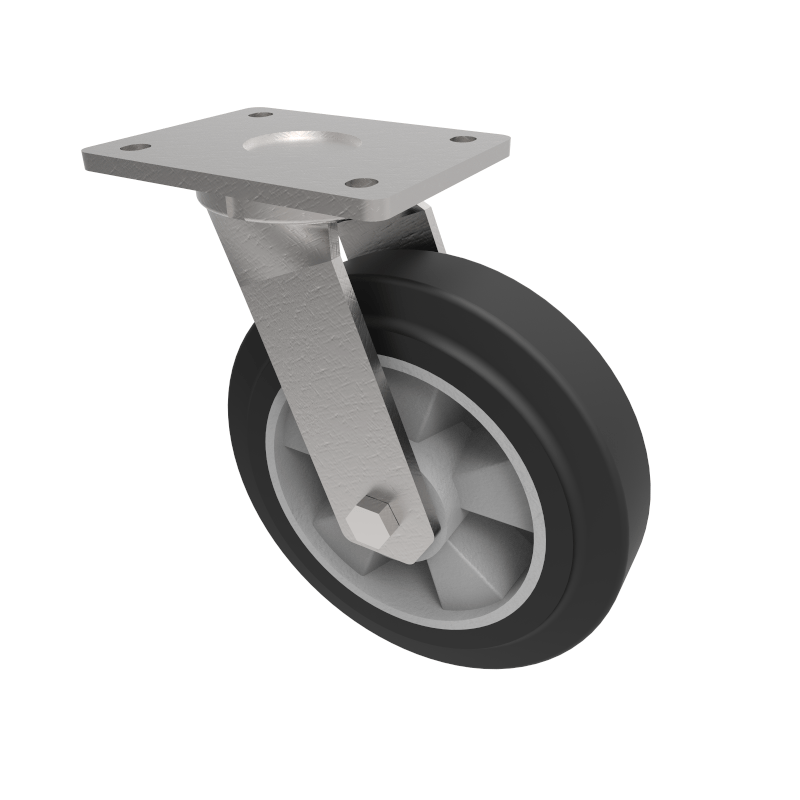 Elastic Rubber on Aluminium Plate Swivel Castor 200mm 500kg Load