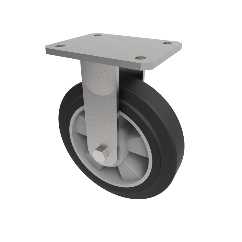 Elastic Rubber on Aluminium Plate Fixed Castor 200mm 500kg Load