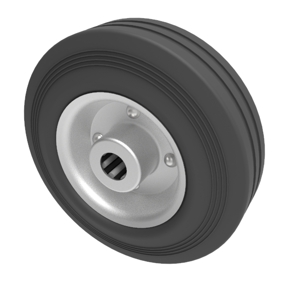 Black Rubber Pressed Steel 125mm Roller Bearing Wheel 90kg Load