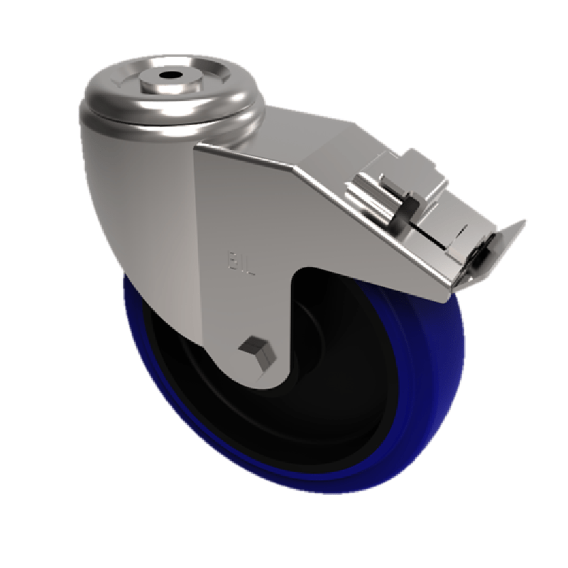 Blue Elastic Rubber 75ShoreA Plate Swivel Castor Brake 100mm 250kg Load