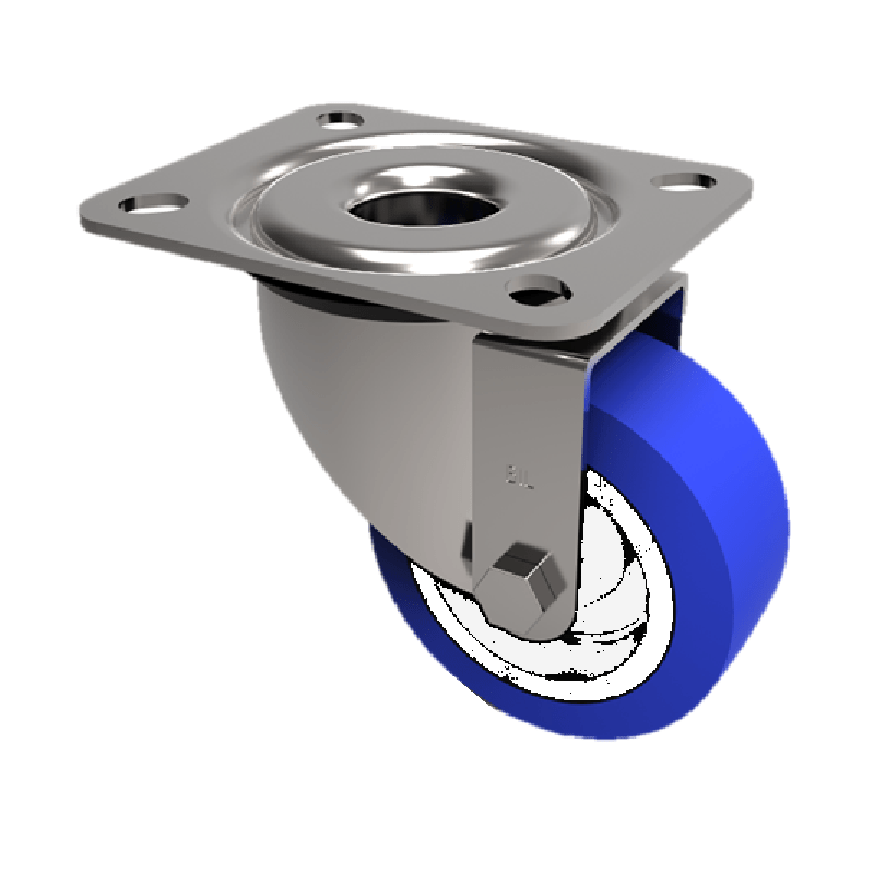 Soft Blue Polyurethane Nylon Plate Swivel Castor 125mm 150kg Load
