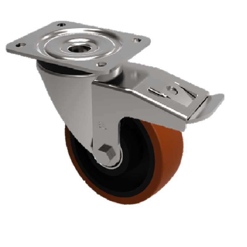Polyurethane Nylon Plate Swivel Castor Brake 100mm 300kg Load