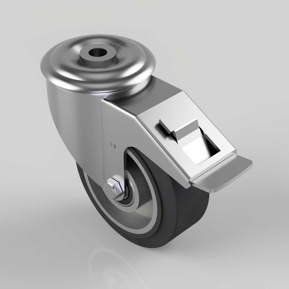 Elastic Rubber on Aluminium Plate Bolt Hole Swivel Castor Brake 100mm 200kg Load