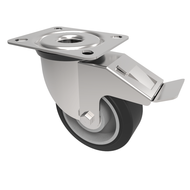 Elastic Rubber on Aluminium Plate Swivel Castor Brake 100mm 180kg Load