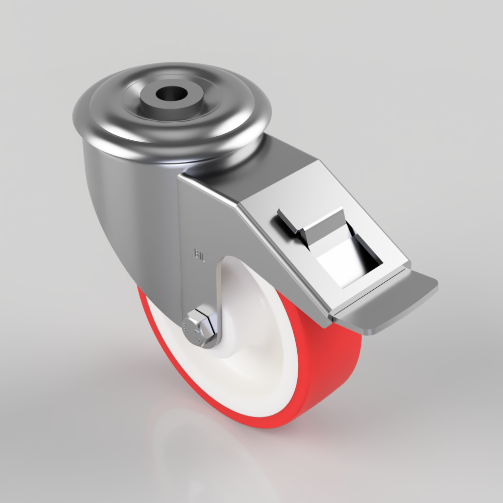 Polyurethane Nylon Bolt Hole Swivel Castor Brake 100mm 180kg Load