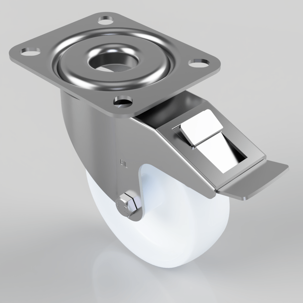 Nylon Plate Swivel Castor Brake 100mm 180kg Load