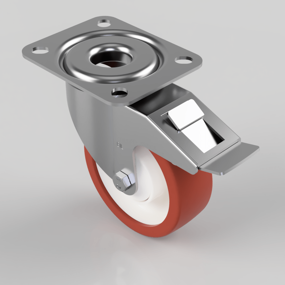 Polyurethane Nylon Plate Swivel Castor Brake 100mm 150kg Load