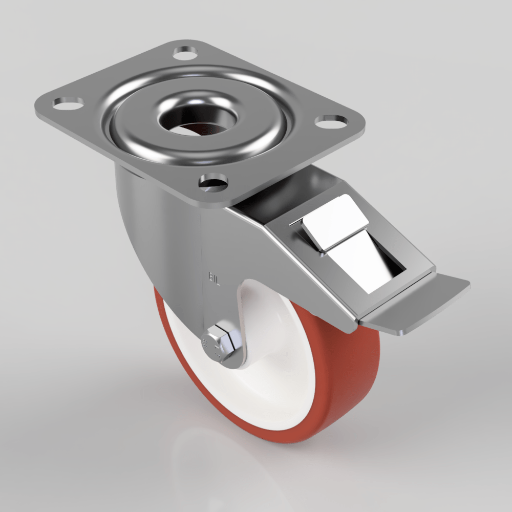 Polyurethane Nylon Plate Swivel Castor Brake 100mm 150kg Load