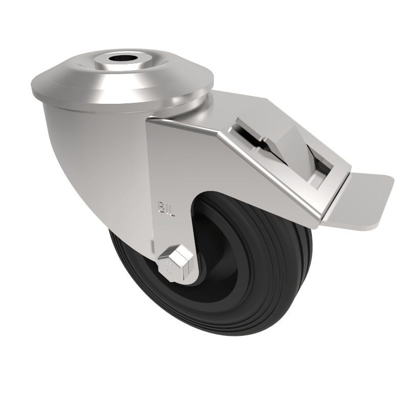 Black Rubber Bolt Hole Swivel Castor 100mm 70kg Load